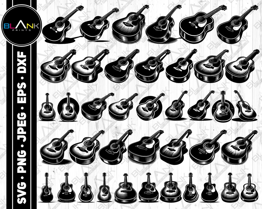 Acoustic Guitar Bundle Svg Png Jpeg Eps Dxf Bundle Silhouette Cricut ...