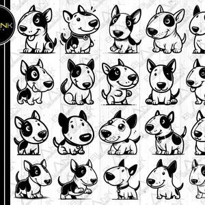 cute bull terrier bundle svg png jpeg eps dxf bundle silhouette clipart cricut vector commercial use custom cute funny bull terrier dog svg