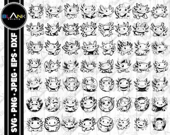 Axolotl bundle svg png jpeg eps dxf bundle silhouette cricut uso commerciale carino amante dell'axolotl svg salamandra pedomorfa axolotl clipart