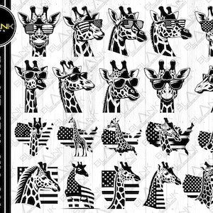 Giraffe bundel svg png jpeg eps dxf vector bundel silhouet cricut commercieel gebruik aangepaste giraffe usa vlag kaart zonnebril dier svg