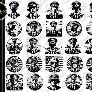 pilot bundle svg png jpeg eps dxf bundle silhouette cricut commercial use custom pilot head airplane flying plane silhouette bundle svg