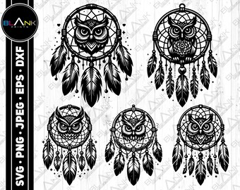 Owl Dreamcatcher Vector Bundle SVG PNG (Digital Download)