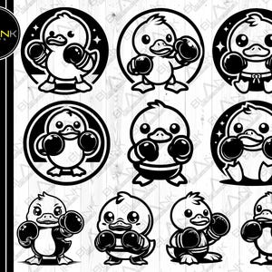 cute duck boxer bundle svg png jpeg eps dxf engrave silhouette clipart cricut laser vector commercial use custom cute duck boxing sports