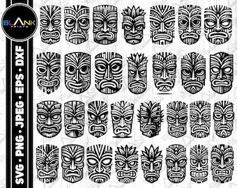 Pacote de máscaras Tiki em SVG e PNG, Clipart para festa havaiana (Download digital)