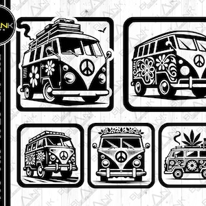 hippie van bundel svg png jpeg eps dxf graveren silhouet clipart cricut laser vector commercieel gebruik aangepaste hippie van hippie van voertuig