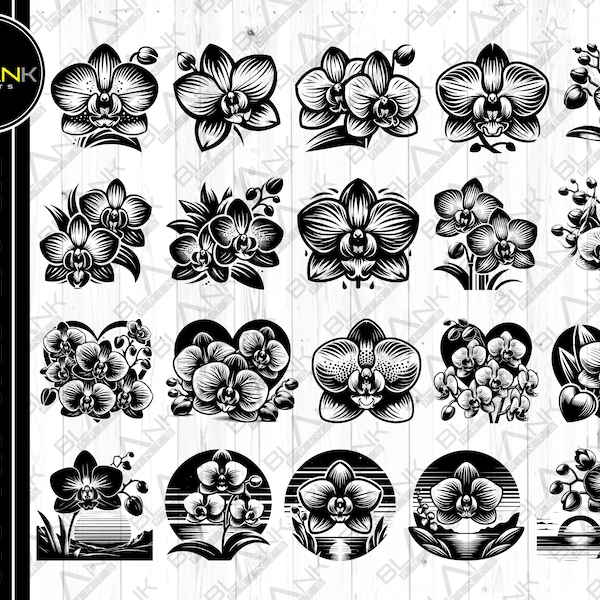 orchid bundle svg png jpeg eps dxf bundle silhouette cricut commercial use custom orchid flower plants silhouette bundle vector svg