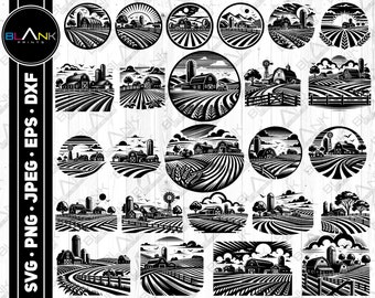 farm landscape bundle svg png jpeg eps dxf vector bundle silhouette cricut commercial use farming vector custom farming svg files