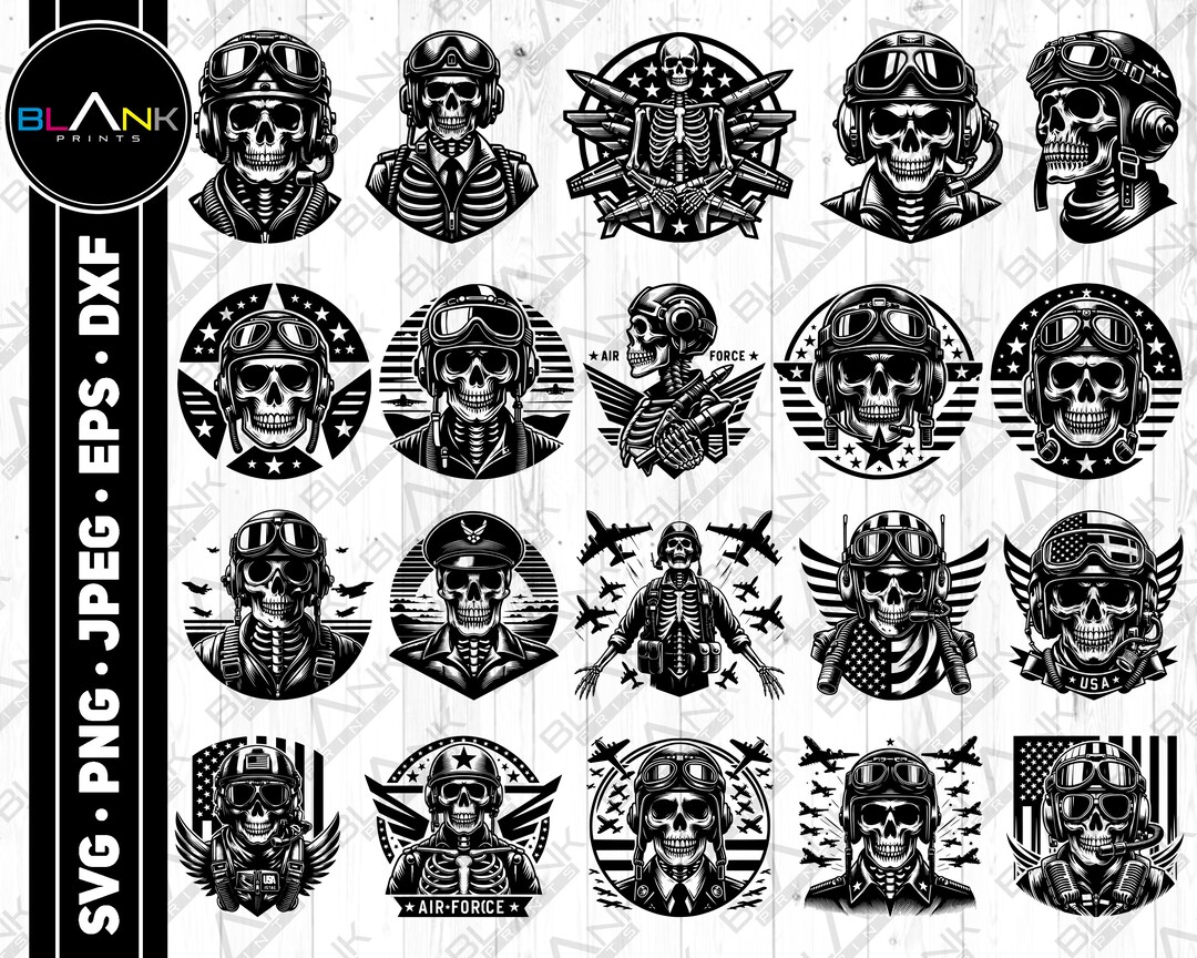 Air Force Skeleton Vector Bundle: Pilot Skull (svg, Png, Jpg, Eps, Dxf ...