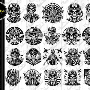 Air Force Skeleton Vector Bundle: Pilot Skull (svg, png, jpg, eps, dxf) (Digital Download)
