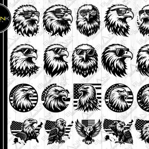 Adler Bundle svg png jpeg eps dxf bündel Silhouette Cricut kommerzielle Nutzung benutzerdefinierte Shirt-Design Adler Vogel USA Flagge Karte Sonnenbrillen Silhouette