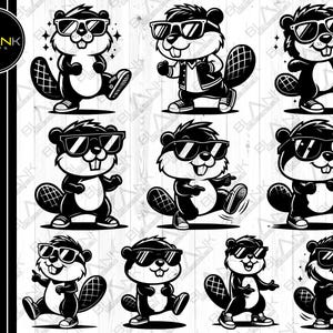 cute beaver bundle svg png jpg eps dxf bundle silhouette clipart cricut vector commercial use custom cute beaver dancing sunglass beaver svg
