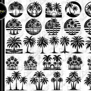 coconut tree bundle svg png jpeg eps dxf bundle silhouette cricut commercial use palm tree coconut island vacation beach custom tree