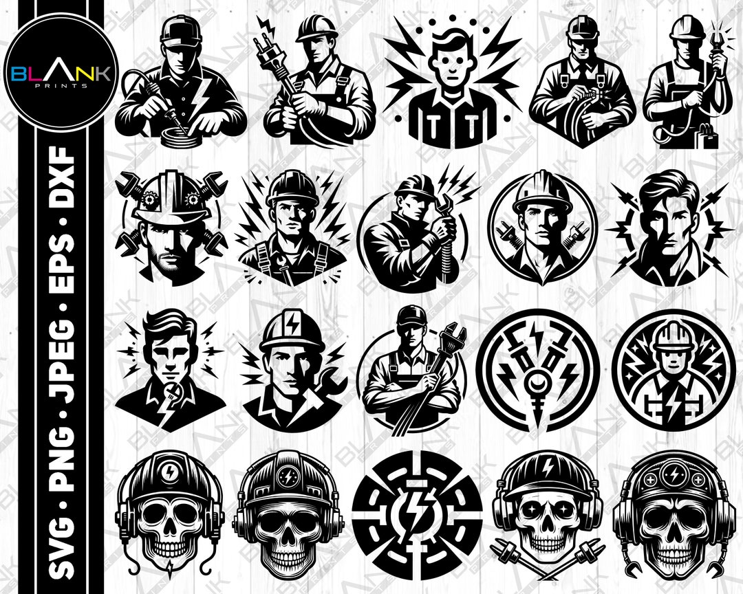 Electrician Bundle Svg Png Jpeg Eps Dxf Bundle Silhouette Cricut ...