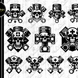 skull mechanic piston bundle svg png jpeg eps dxf bundle silhouette clipart cricut vector commercial use custom skull mechanic piston bundle