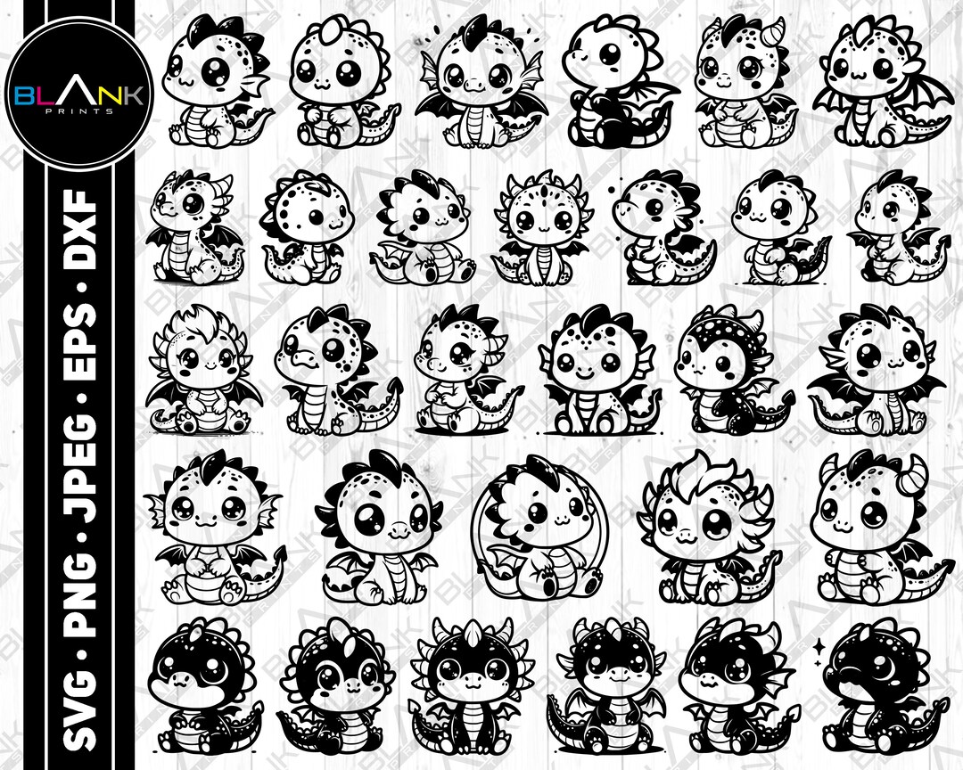 Cute Baby Dragon Svg Png Jpeg Eps Dxf Bundle Silhouette Clipart Cricut ...