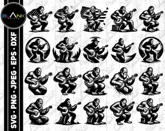 Bigfoot Banjo Vector Bundle, Silhouette Clipart (svg, png, jpg, eps, dxf)