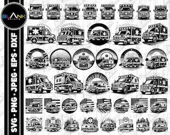 Ambulance Clipart Bundle, Emergency Vehicle (svg, png, eps, dxf) (Digital Download)