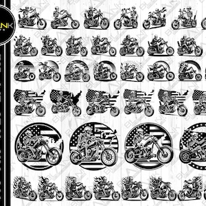 skeleton biker bundle svg png jpeg eps dxf bundle silhouette clipart cricut vector commercial use custom skeleton motorcycle usa fire bike
