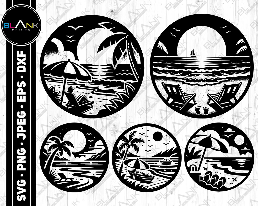 Beach Bundle Svg Png Jpeg Eps Dxf Engrave Silhouette Clipart Cricut ...