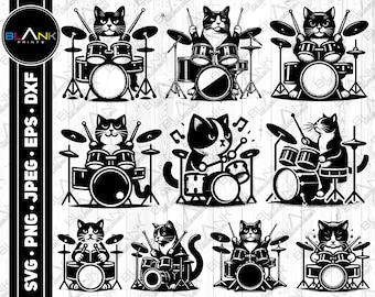 Cat Playing Drums SVG Bundle: Music Lover Shirt Design (Digital Download)