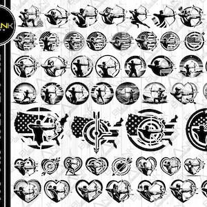 Bogenschießen Bündel svg png jpeg eps dxf bündeln Schattenbild Cricut kommerzielle Nutzung benutzerdefinierte Bogenschütze Bogenschießen Sport USA Karte USA Flagge Silhouette