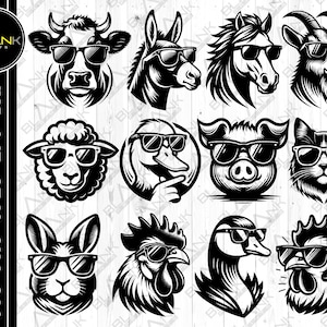 farm animals bundle svg png jpeg eps dxf bundle silhouette cricut commercial use farm animal hen pig horse chicken cow goat sheep cat goat