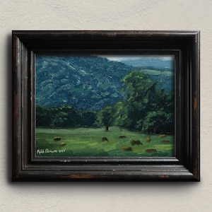 Framed original landscape small oil painting 20x15cm 8x6 inch Wall decor, hand painted Impressionist Wall art, Mini painting, Home Decor