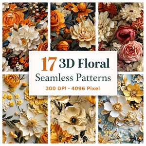 3D Floral nahtlose Muster Bundle, digitales Papier, Vintage Aquarell Blumen, nahtlose Hintergrund, Stoff Druck, Sammelalbum, kommerzielle Nutzung