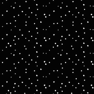 May include: A solid black background featuring a repeating pattern of small, hand-drawn white dots of varying sizes scattered across the surface. The dots are irregular in shape and distribution, creating a simple, high-contrast graphic design.