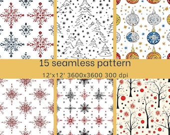 Minimalist Christmas Seamless Patterns | Snowflakes, Trees, and Baubles,christmas decor, winter decor, digital paper set