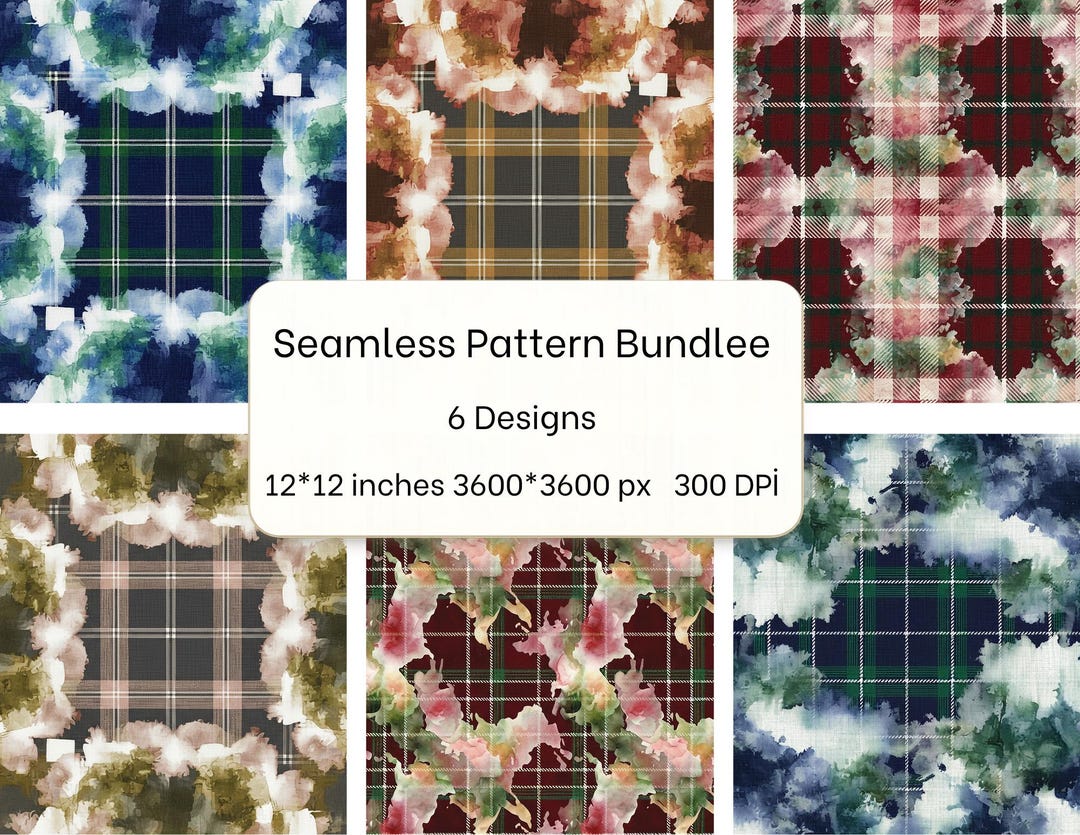 Watercolor Plaid Seamless Pattern Bundle, Tartan Digital Paper Pack ...