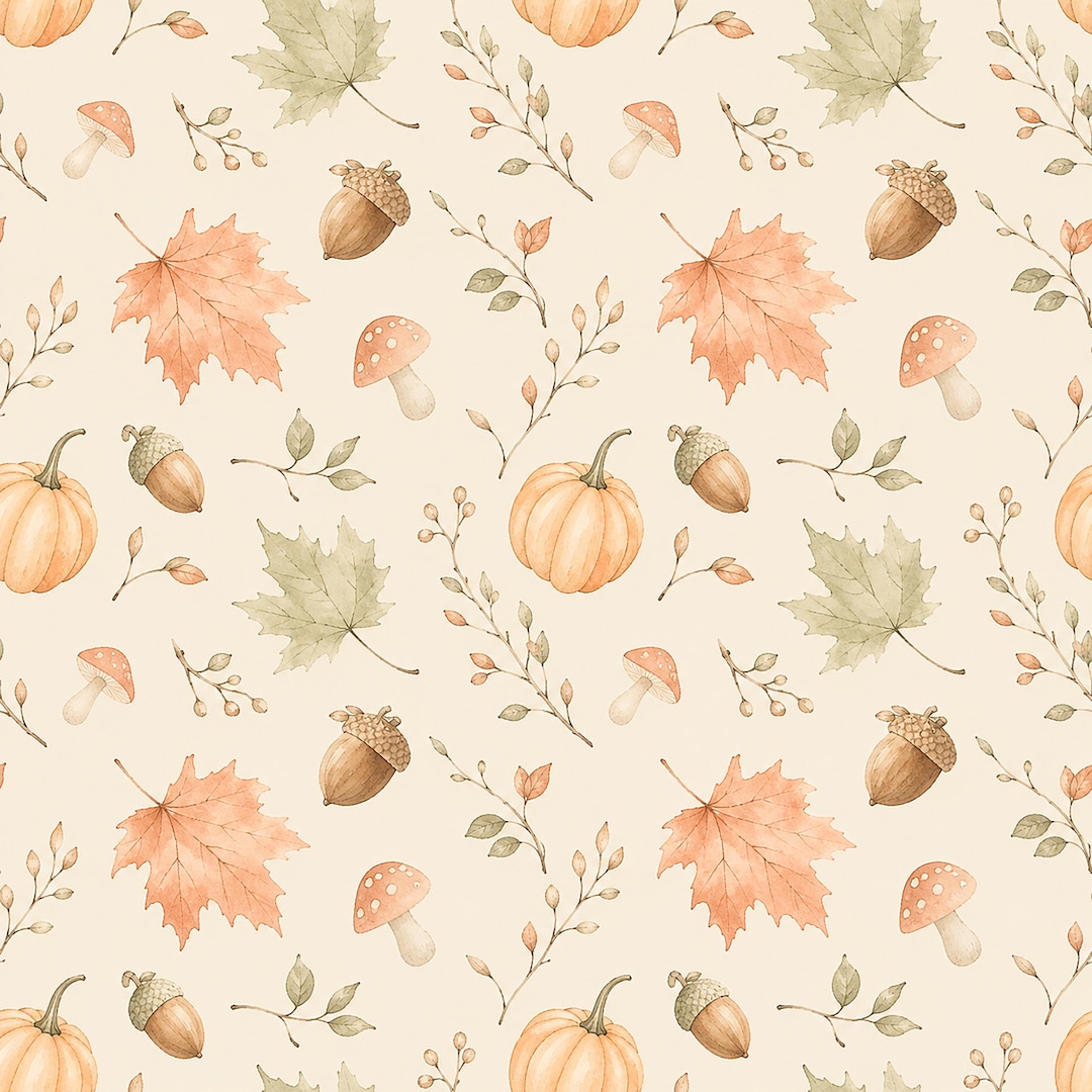 Autumn Seamless Pattern PNG, Watercolor Fall Leaves, Pumpkin Mushroom ...