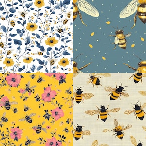 Bee and Floral Seamless Pattern for Fabric, Wrapping Paper, and DIY Crafts