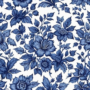 Blue Floral Seamless Pattern - Vintage Botanical Print for Fabrics, Wallpapers, and Crafts