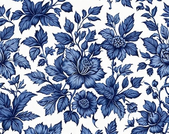 Niebieski kwiatowy bezszwowy wzór – botaniczny nadruk w stylu vintage na tkaniny, tapety i do rękodzieła