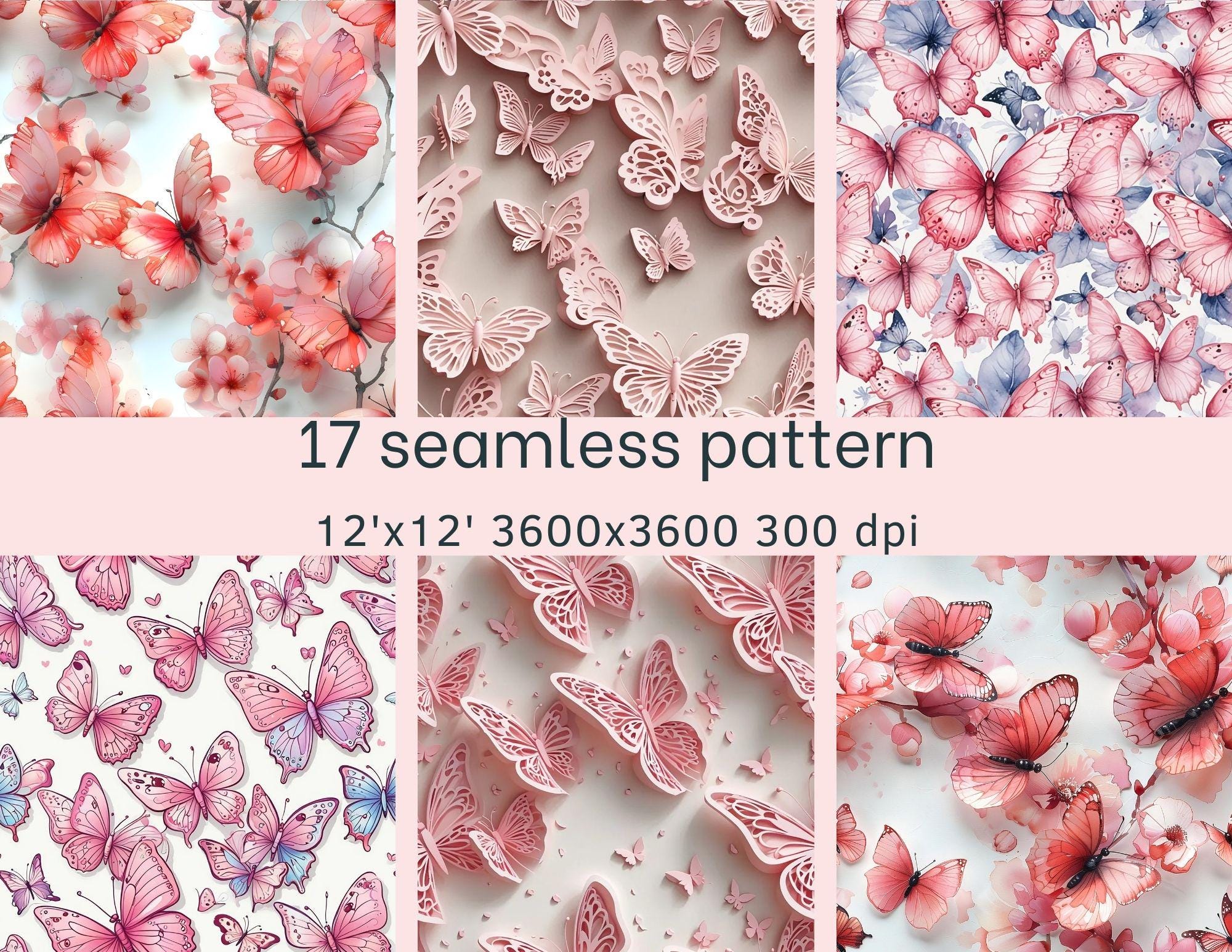 Pink Butterfly Seamless Pattern | 2D & 3D Printable Design | Digital ...