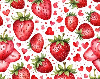 Watercolor Strawberry Seamless Pattern | Printable Strawberry Digital Paper | Fruit-Themed Design for Fabric and Crafts
