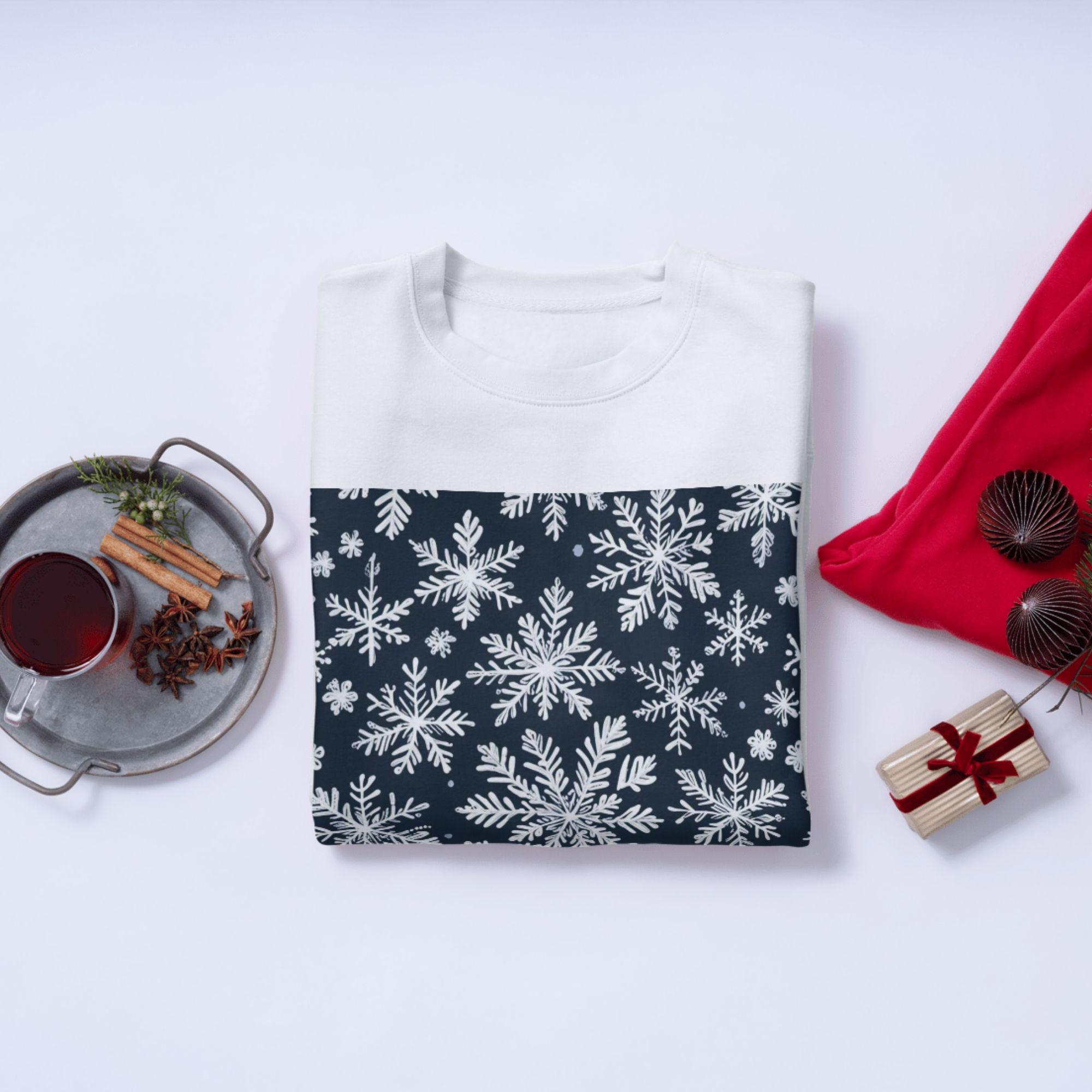 Seamless White Snowflake Pattern on Black Background - Digital Download ...