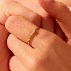 14k Gold Bezel Set Moissanite Solitaire Ring / Solid Gold Solo Ring / Tiny Promise Ring / Minimalist Jewelry / Stacking Ring