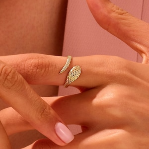 14k Solid Gold Snake Ring / Open Serpent Ring / Stacking Wraparound Ring / Adjustable Snake Ring / Birthday Gift for Her
