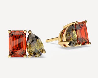 Toi et Moi Birthstone Stud Earrings: Gold Vermeil Personalized Gift