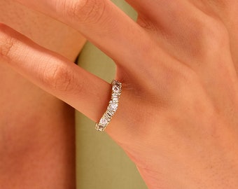 14k Gold Multi-Stone Cluster Ring / Elegant Stacking Band / Multi Stone Gold Ring / Solid Gold Half Eternity Ring / Birthday Gift for Women