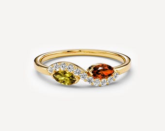 Custom Duo Marquise Birthstone Ring, Two Stone Toi et Moi Personalized Ring