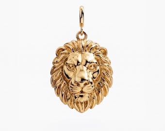 Lion Head Charm, Carved Mane Lion Pendant, Gift For Him
