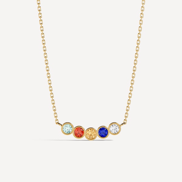 Ronde geboortesteen familie ketting met randzetting