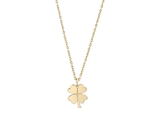 14K Gold Four Leaf Clover Necklace, Good Luck Charm Shamrock Necklace, St. Patrick's Day Lucky Clover Jewelry, Dainty Necklace For Women
