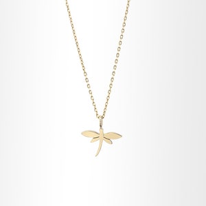 14K Gold Dragonfly Charm Necklace, Tiny Animal Necklace, Minimalist Insect Jewelry for Women, Dainty Good Luck Gift for Mothers Day