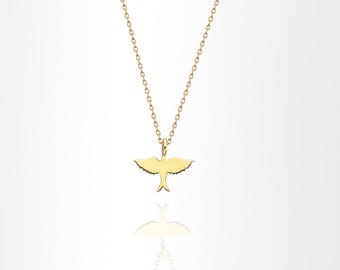 14K Gold Minimal Vogel Charm Halskette, kleine Taube Halskette, Vogel Silhouette Schmuck, Schwalbe Vogel Liebhaber Geschenk, fliegender Vogel Muttertag Geschenk