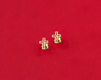 14K gouden kruis oorbel, kleine kruisoorbellen, minimale religieuze sieraden, delicate kruisoorbel christelijk cadeau, speciaal cadeau voor haar