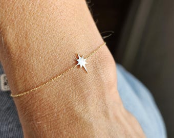 14K Solid Gold North Star Charm Bracelet, Minimal Pole Star Jewelry, Dainty Polar Star Bracelet, Celestial  Chain Bracelet, Northern Jewelry